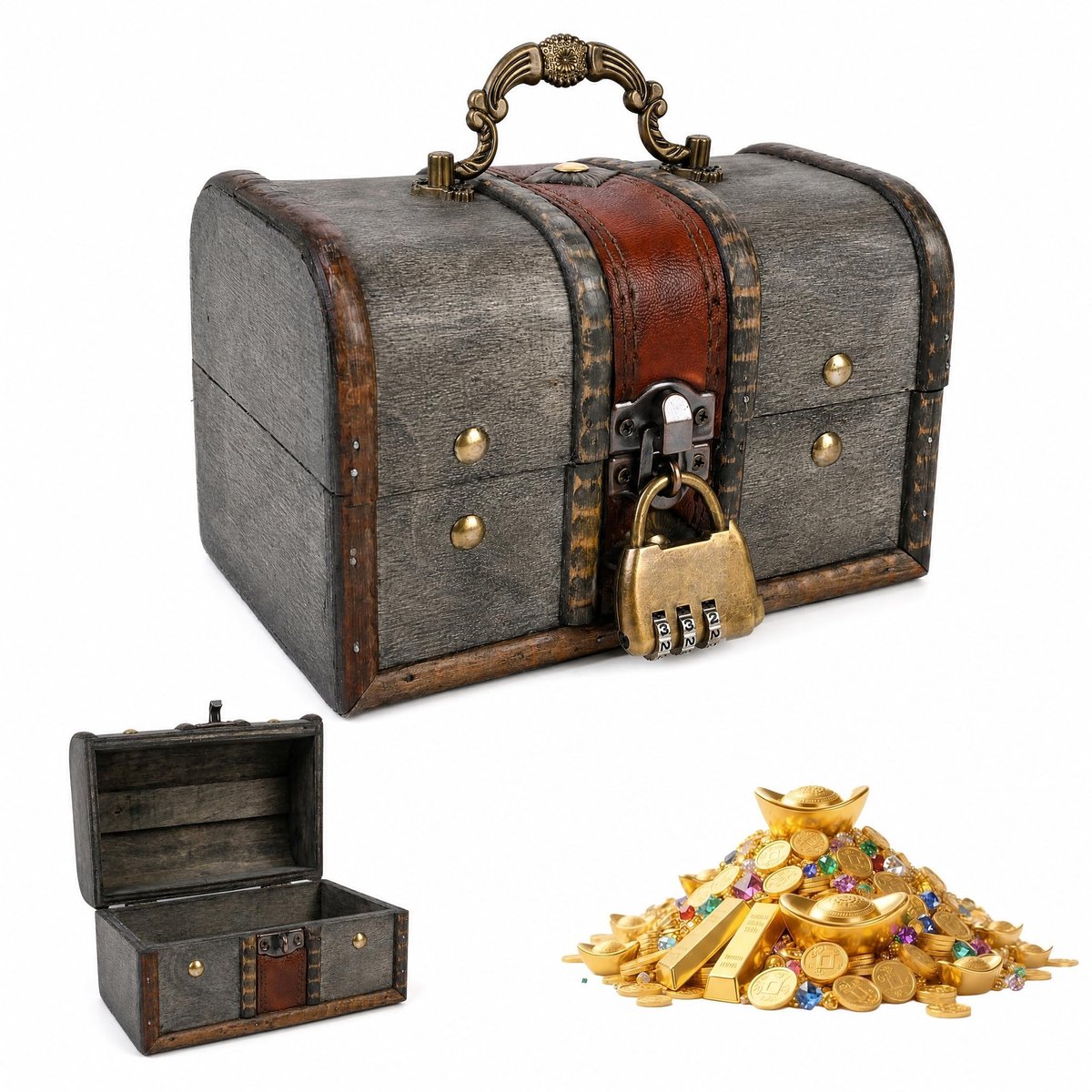 Omgoods - Vintage Houten Schatkist met Slot voor Sieraden