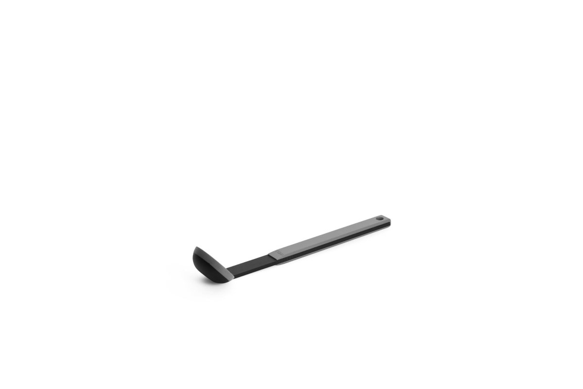 Kooklepel met flexibele lepel, 6 cm breed, 32 cm lang, grijs, hittebestendig tot 220°