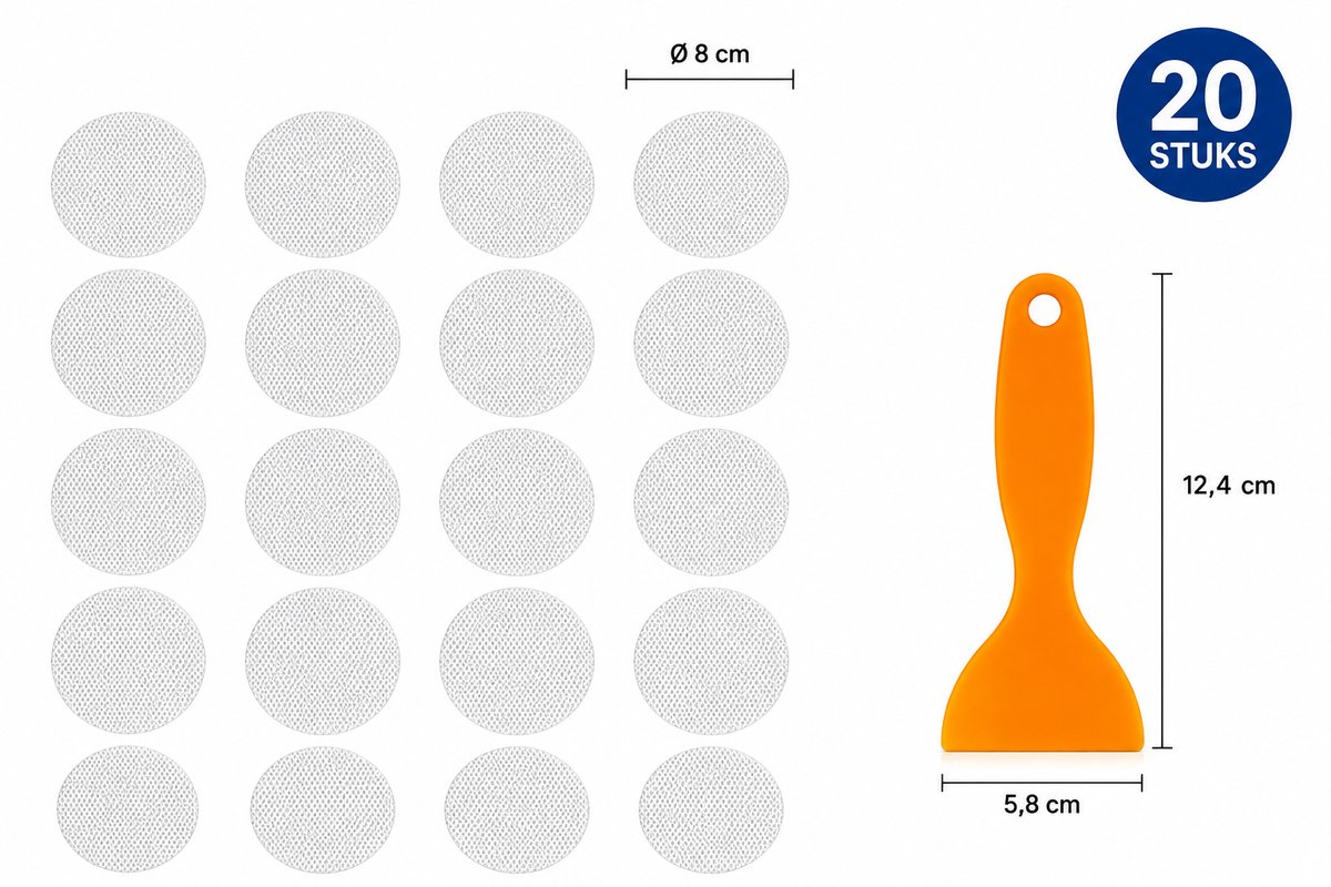 FSW-Products Antislip Stickers Rond – 20 Stuks met Schraper – Ø 8 cm – Zelfklevende Antislip Strips voor Vloer, Trap, Douche & Bad – Transparant