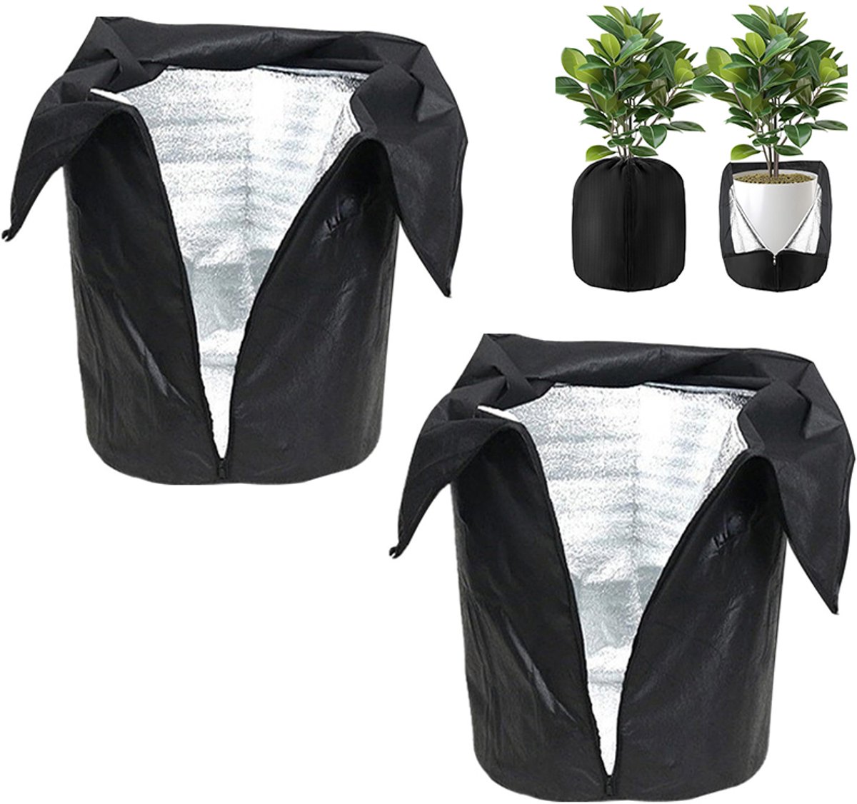 2-stuks Bloempothoes - Vorstbescherming voor potplanten - Beschermende hoes voor potplanten - Geïsoleerde bloempothoes - Geïsoleerde hoes - 45*50 cm - Herbruikbaar - Geschikt voor bloemen, struiken, potplanten, buitengebruik, enz. - Zwart