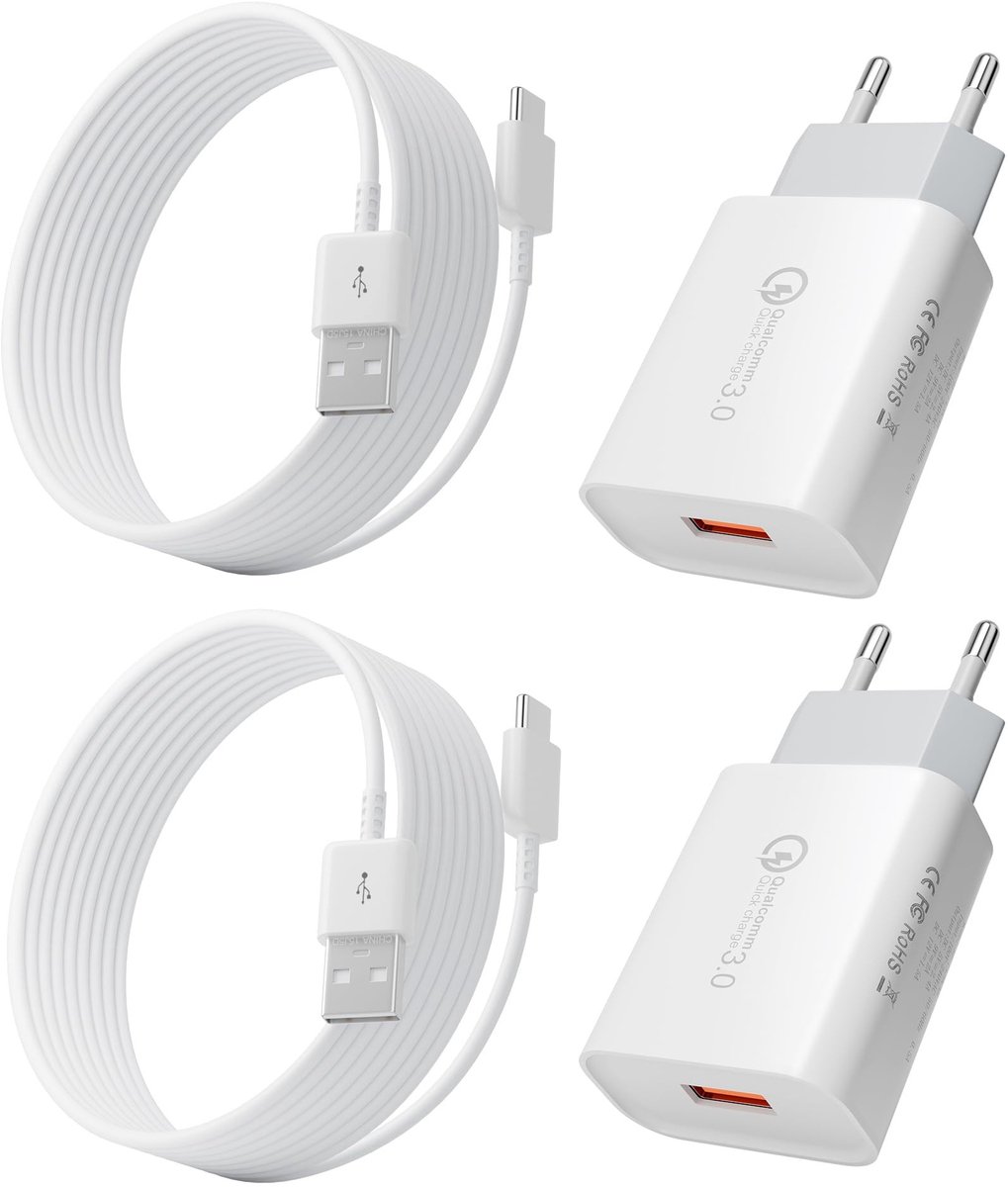SolidKeus - 2 Stuks Snellader met 2 m USB C Kabel voor Mobiele Apparaten