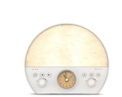 Nexeli NX-WN-15 Wake-up Light – FM Radio – White Noise – Bluetooth Speaker – 30 Slaapgeluiden – 8 Kleuren Nachtlamp – Dimbaar – Houten Wekker