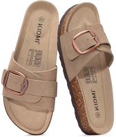 Unisex sandalens – Koe suède – Comfort slippers – Houten sandalens – Abrikooskleurig - 39- Geschikt voor een voetlengte van 24,6 cm