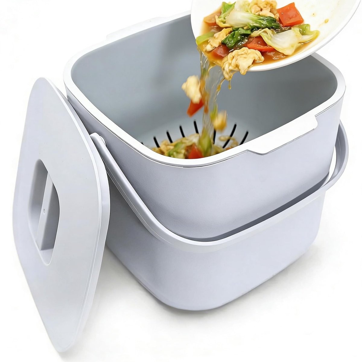 SolidKeus - 4L Biobak voor Keuken, Compostbak met Zeef en Deksel