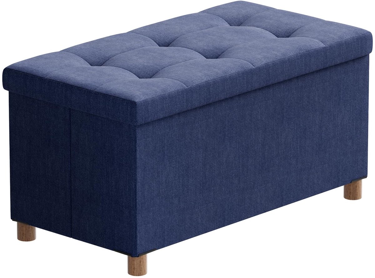 SolidKeus - Opbergbank met Stauraum en Deksel, Blauw 76 x 38 x 38 cm