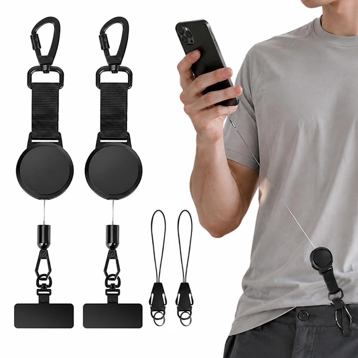 SolidKeus - Mobiele Telefoon Beveiliging met Uittrekbare Kabel (2-Pack)