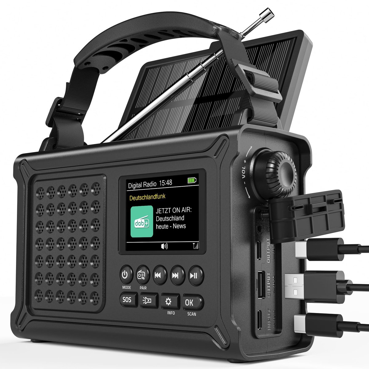 SolidKeus - Noodradio met Handzwengel, Bluetooth en 12000 mAh Accu