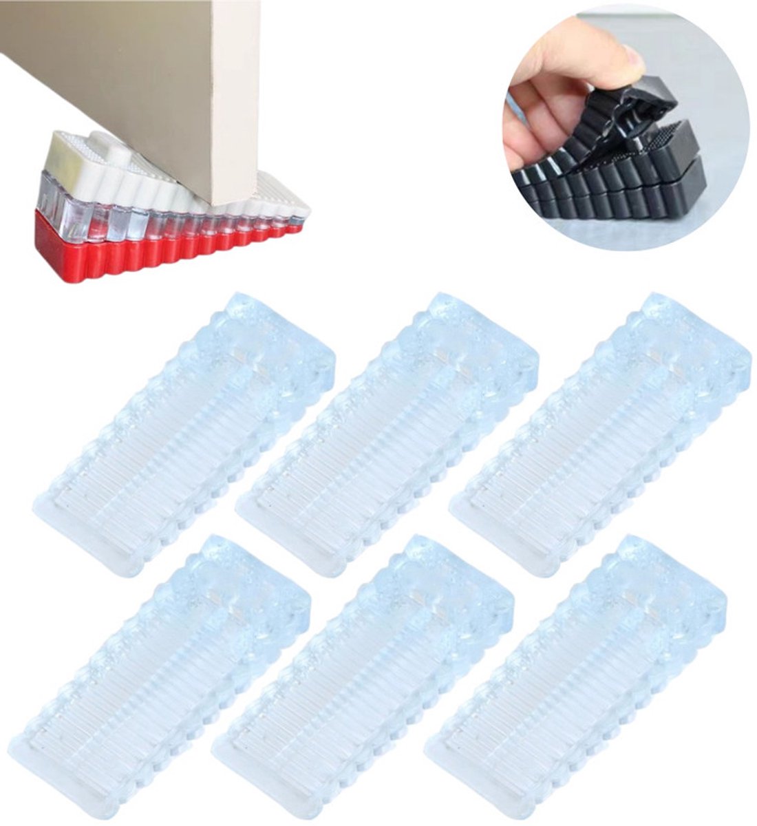 Set van 6 antislip rubberen deurstoppers –9.5*1.4*4cm- Siliconen deurstoppers geschikt voor alle vloertypes – Stapelbare deurwiggen – Voor het vastzetten van deuren in keukens, kantoren, entrees, kelders en meer - stopper - deurstop