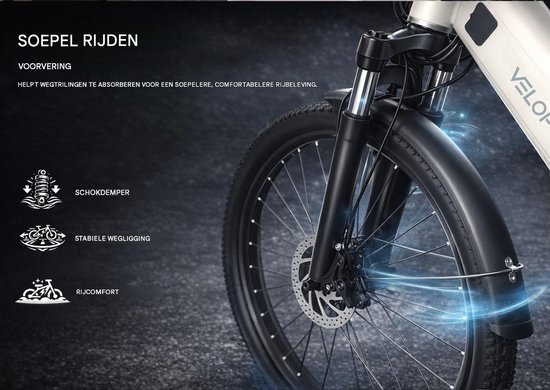 SmartAI C1 28 inch Elektrische Fiets - 250W Motor - 36V 13Ah Accu - Bereik tot 80km - Shimano 7-Snelheden - Max 25km/u - - Verende Voorvork -Elektrische stadsfietsen -Wit — afbeelding 3