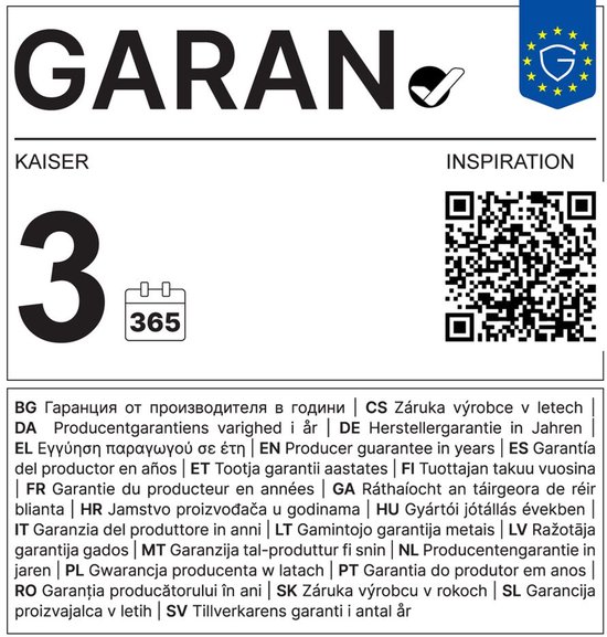 Kaiser 3 jaar garantie.