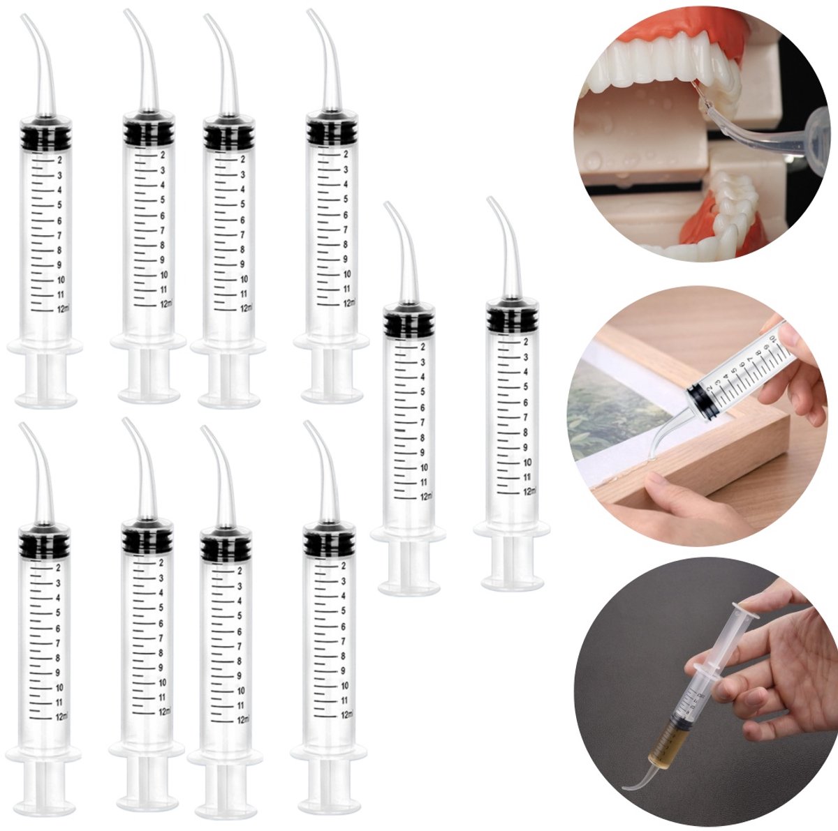 10 delige monddouches - Druppelspuit - Ontwerp met gebogen punt - Handmatige irrigator - Tandheelkundige irrigatie - Spoelspuit - Puppyvoeder - Met maatverdeling - Voor mondverzorging, voeding van huisdieren, vloeistofmeting (Transparant - 12 ml)
