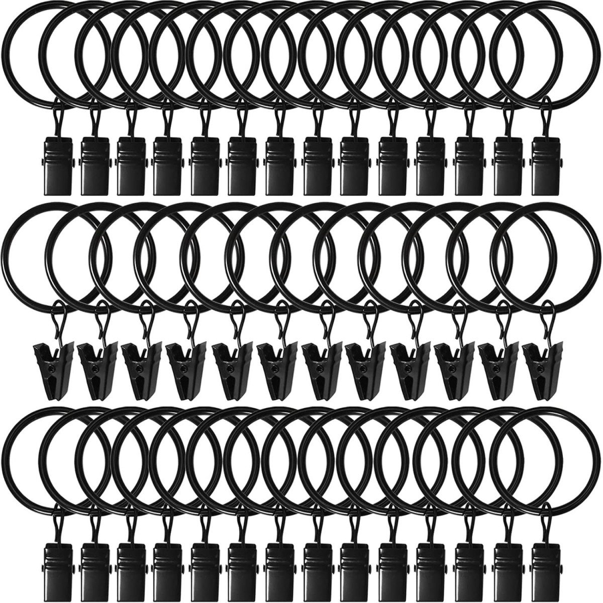 Gordijnringen met clips – 30 stuks – Maat S - Draaddikte 4 mm - Binnendiameter 35 mm - Clip-lengte 32 mm – Metalen gordijnringen met clips – Geschikt voor gordijnroedes – Voor het ophangen en opbergen van hoeden, haarbanden, sjaals, enz. – Zwart