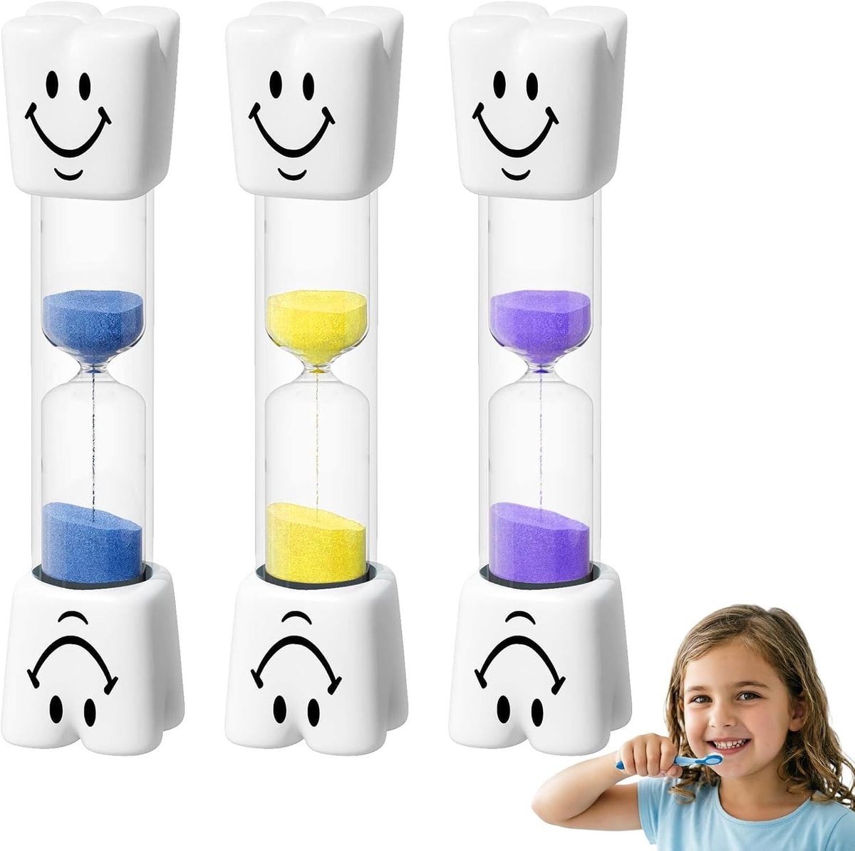 Meerkleurige 3-delige zandloper voor kinderen, ideaal voor tandenpoetsen, spelletjes en studie, 3 minuten gebruik
