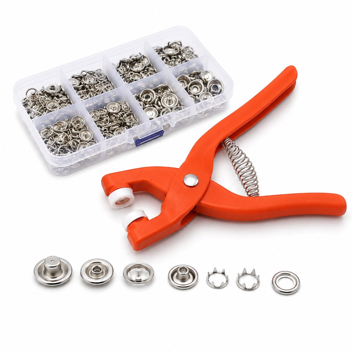 Vixson - Metalen Drukknoopset met Drukknooptang – RVS Drukknopen Zonder Naaien of Hamer – Geschikt voor Babykleding, Kleding & DIY Knutselen – Inclusief Veiligheidstang – Zilver – PRESSNAP