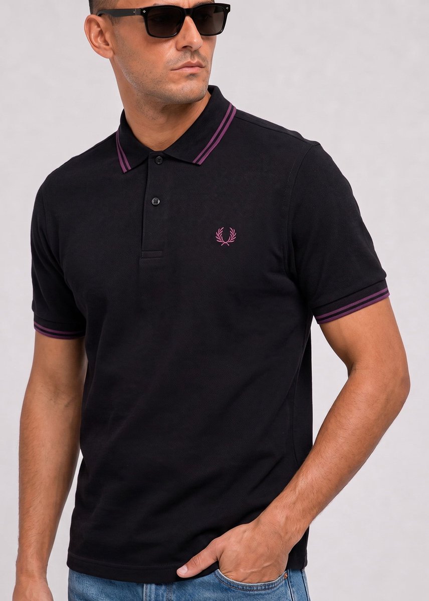 Fred Perry Twin tipped polo plum plum Zwart