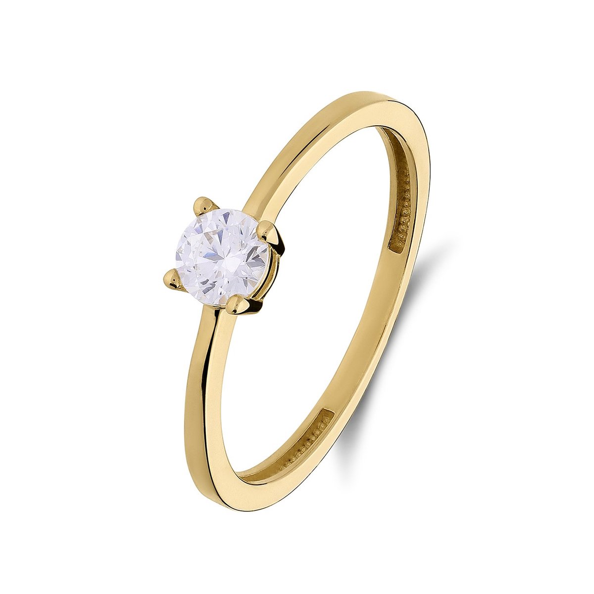 Lucardi Dames 14 karaat gouden ring met zirkonia 4mm - Ring - 14 Karaat Goud - Goud - 17.50 / 55 mm