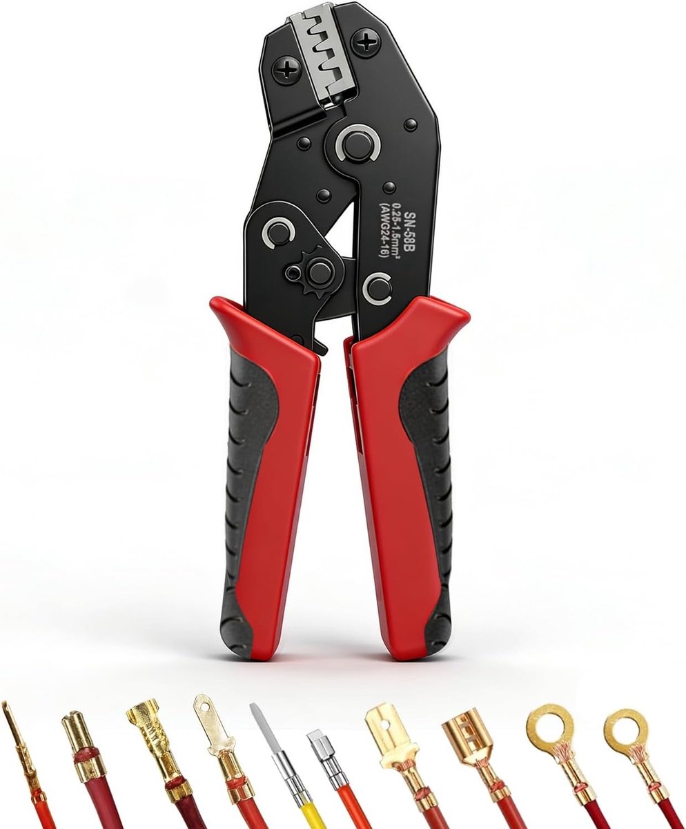 Professionele crimp tang voor 0.25-1.5 mm² kabels | Elektrische crimping tool met ratelfunctie voor JST, DuPont en AMP verbindingen
