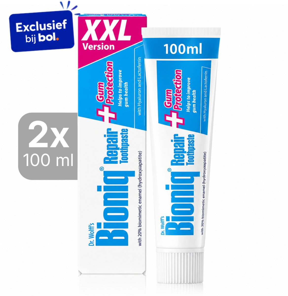 Bioniq Repair Plus Gum Protection Tandpasta 2x 100ml | Met biomimetisch tandglazuur (hydroxyapatiet) | Helpt tandvleesbloedingen te verminderen