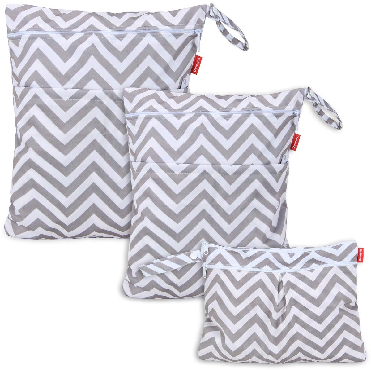 SolidKeus - Herbruikbare Wetbag voor Baby Luiers, 3 Stuks, Grijs Chevron