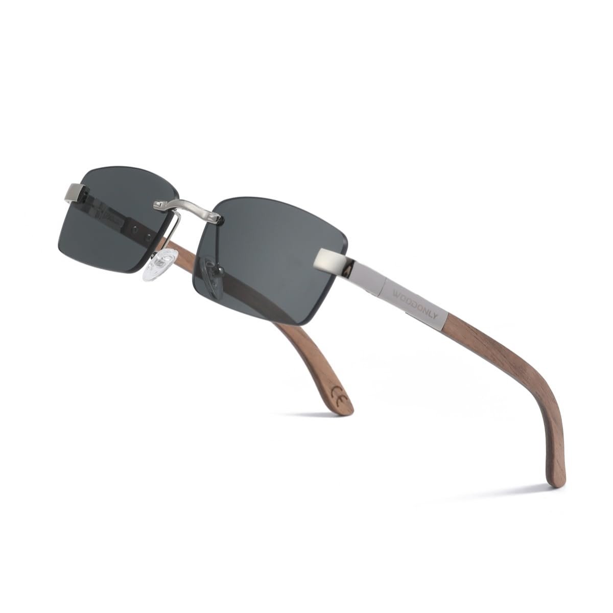 SolidKeus - Randloze Houten Zonnebril met Trendy Metalen Frame