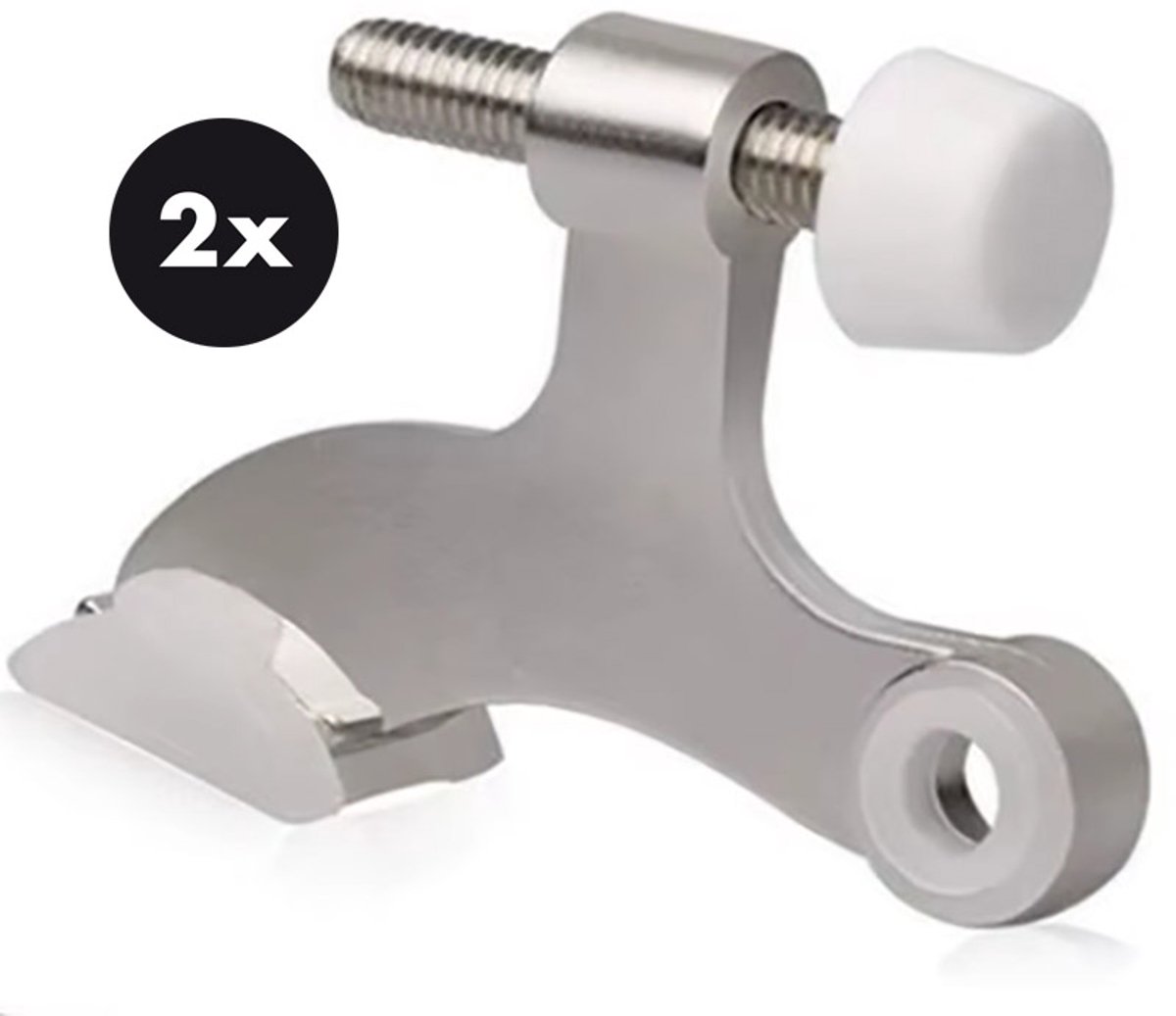 Actie4you® - Deurstopper - 2 stuks - Scharnierpen deurstopper – Verstelbaar – RVS met Witte rubberen stootranden