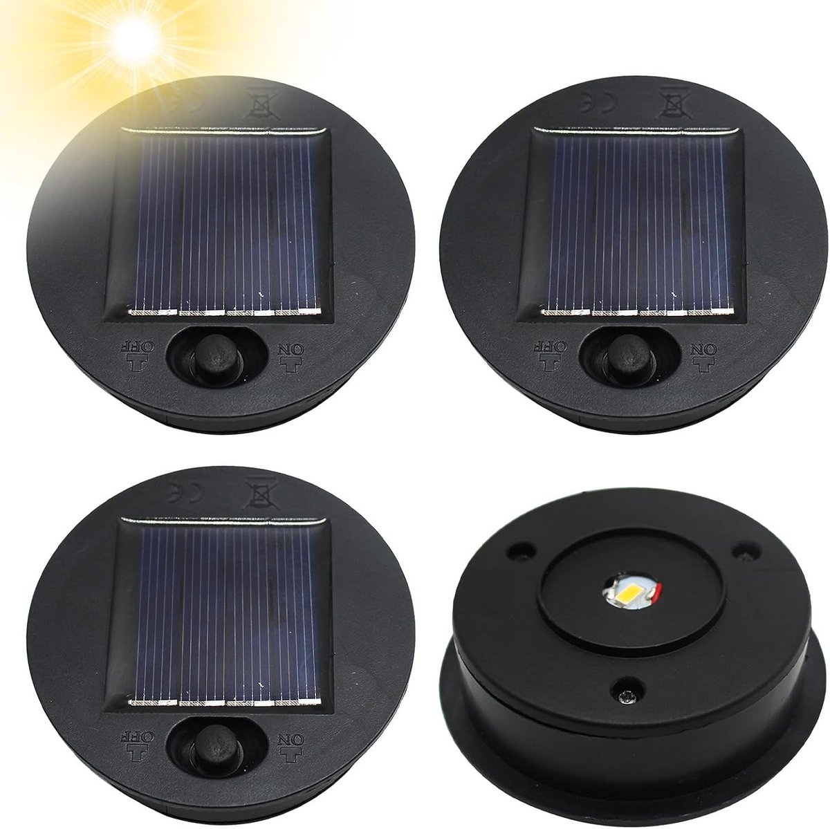 4 Stuks Vervangende Solar Lampen, 7 cm LED Lampjes, Waterdichte Zonnepaneel en Lantaarn Deksel voor Tuinverlichting