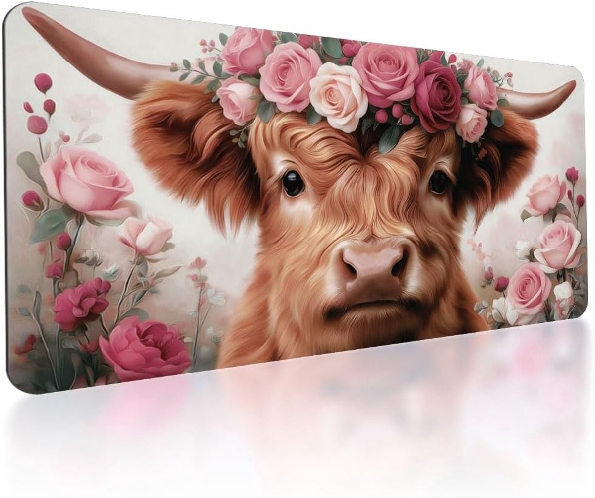Grote bureauonderlegger met antislip basis, 80 x 40 cm, ideaal voor kantoor en gaming, stijlvolle tafelmat voor toetsenbord en muis in roze design