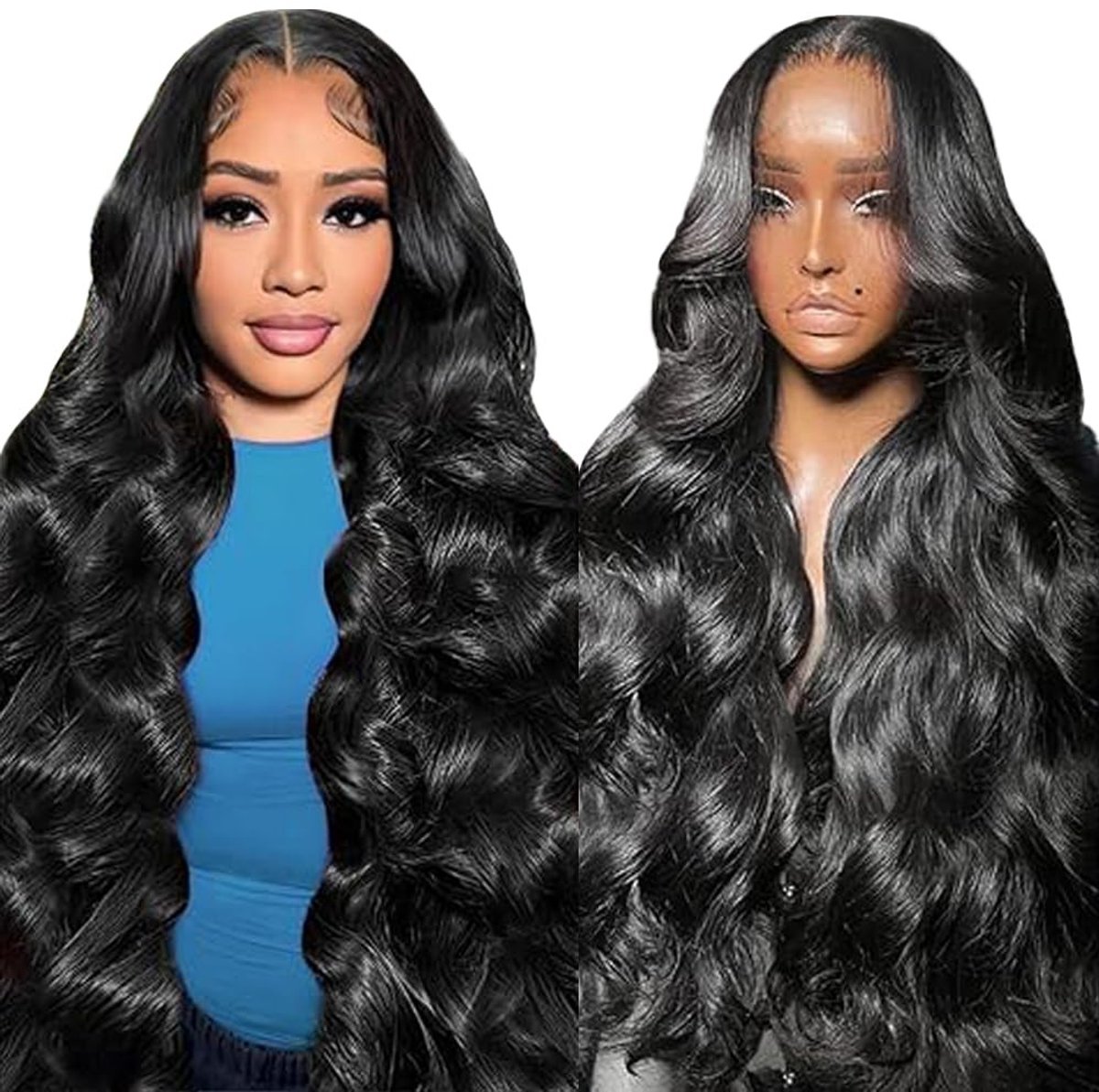 SolidKeus - 13X1 Lace Front Human Hair Wig Met Natuurlijke Zwart Haar