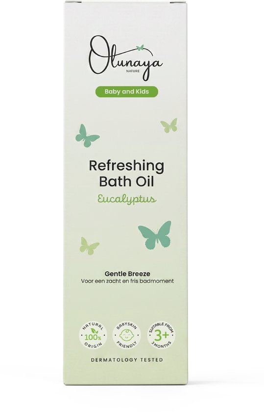 Olunaya Baby Badolie met Eucalyptus, Lavendel en Sinaasappel | Badolie voor Baby, Peuter en Kind | Gevoelige en Droge Huid | Amandelolie, Calendula en Kamille | Natuurlijke Babyverzorging | Kraamcadeau | Gentle Breeze 120 ml — afbeelding 3