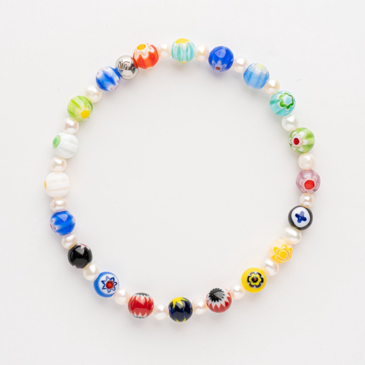 Unreal Elements - Venice Armband Heren en Dames - Echte Zoetwaterparels en Millefiori Glaskralen - 6mm - 19cm - Cadeau