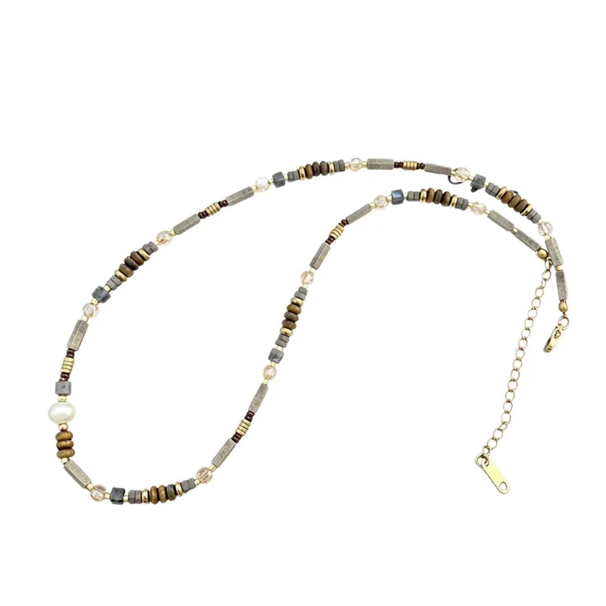 Jomide Ketting Stone - Multi - Natuurtinten/Goudkleurig