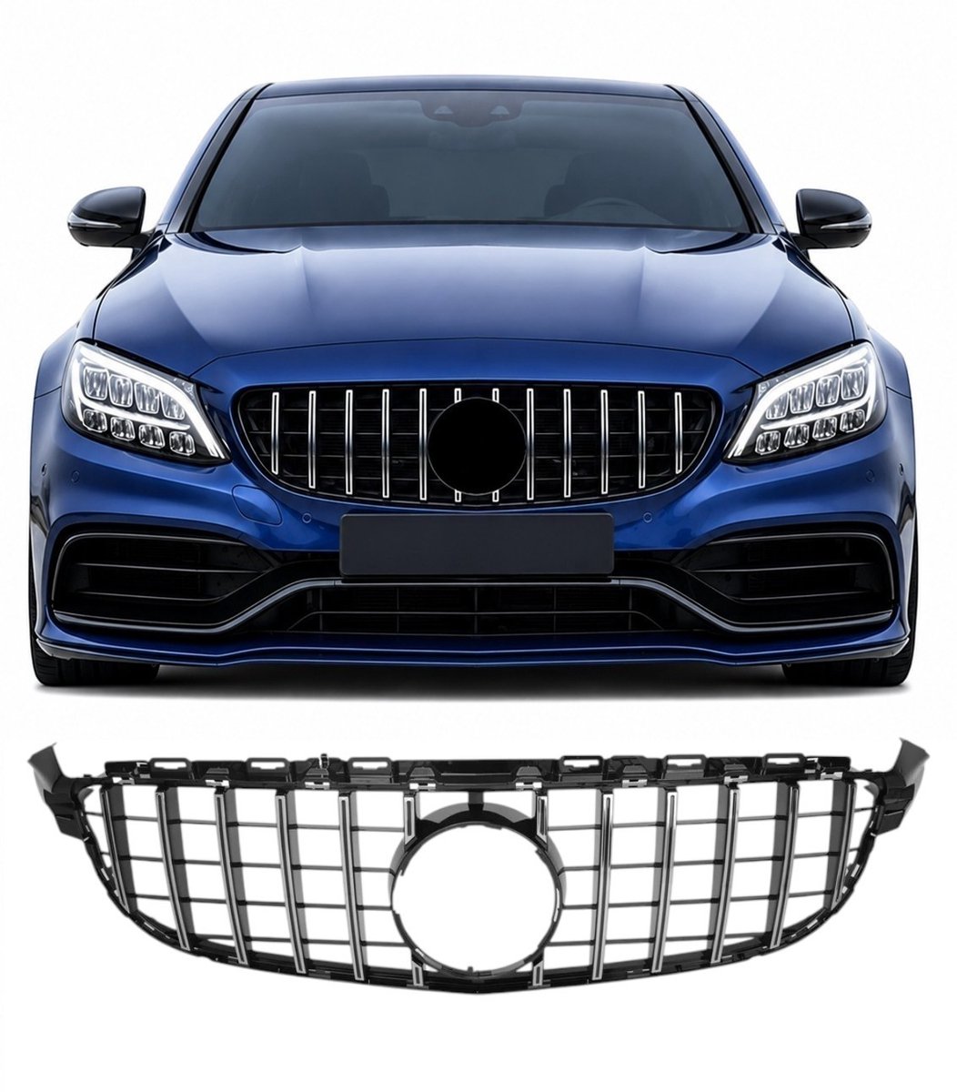 Panamericana GT Grill Geschikt voor Mercedes C63 AMG W205 Glans Zwart met Chroom 2014-2018