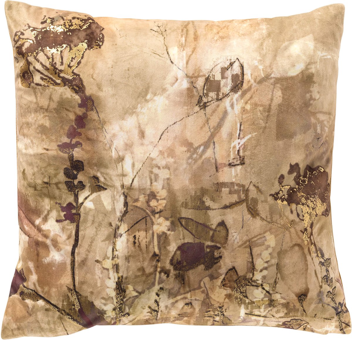 Dutch Decor LINDE - sierkussen 45x45 cm - botanisch motief - Fennel Seed - bruin, goud - Inclusief binnenkussen - Luxe kussens voor woonkamer & bank