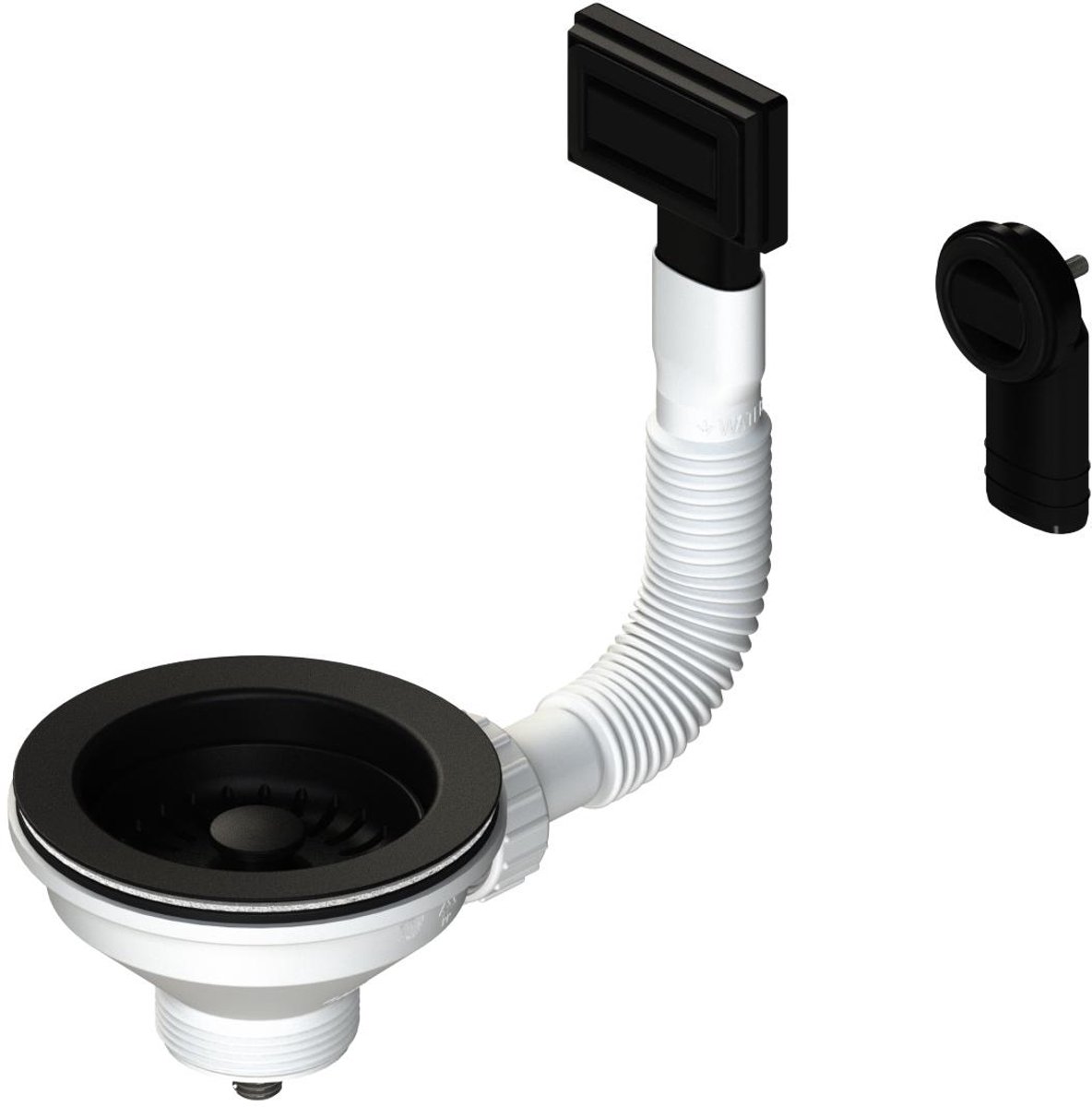 Pure.Sink Universal korfplugset Mat Zwart, afvoerset spoelbak incl. overloop rond en rechthoek WSTMAN-31