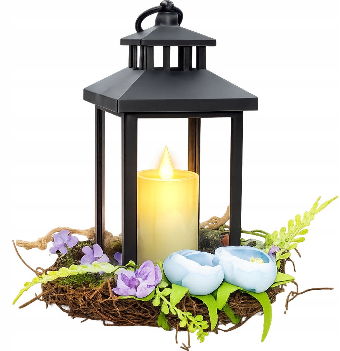 LED Graf Lantaarn met Lenteboeket - 21 cm
