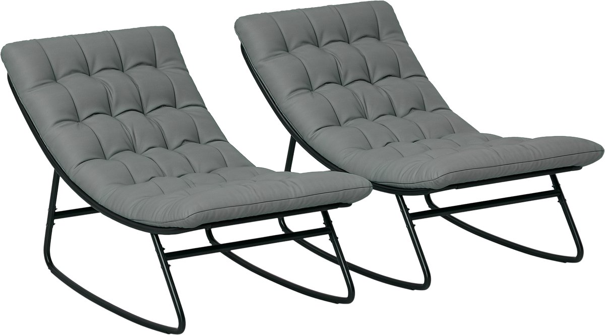 2 x schommelstoelen voor buiten met dikke kussens - ademende textielstof en een stalen frame