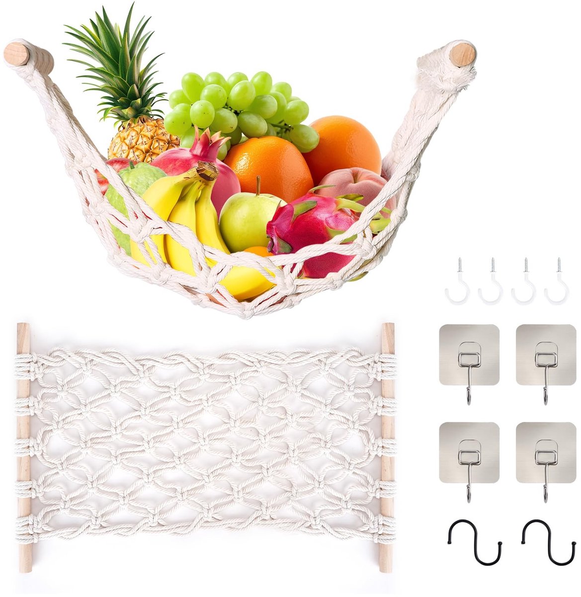 SolidKeus - Hangende Fruit Hammock Set met 4 Zelfklevende Haken