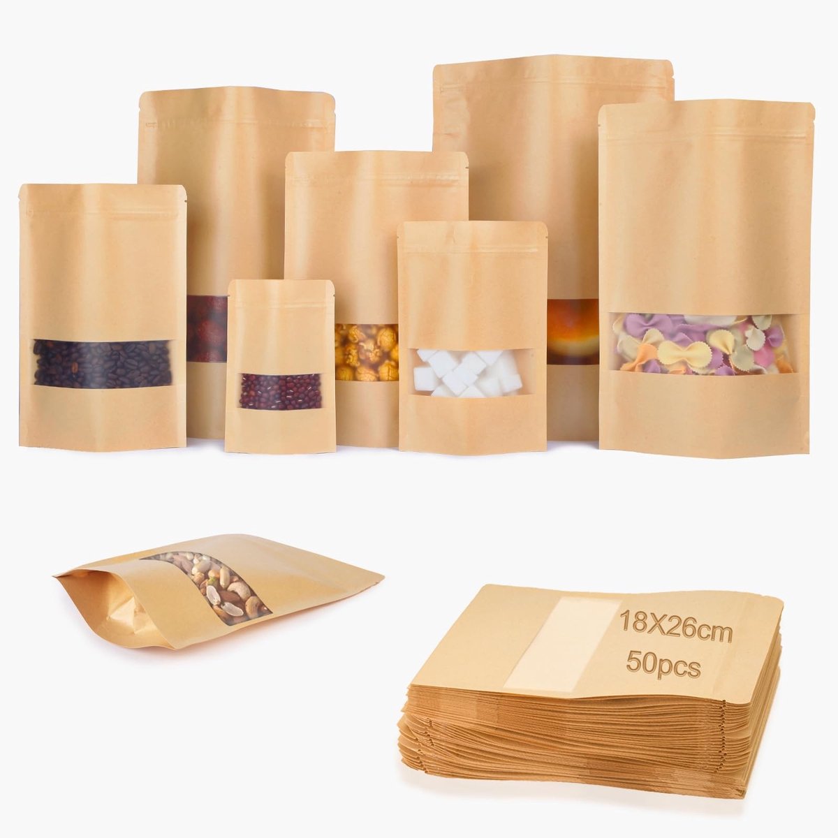 SolidKeus - Set van 50 Kraft Papieren Zakjes met Venster