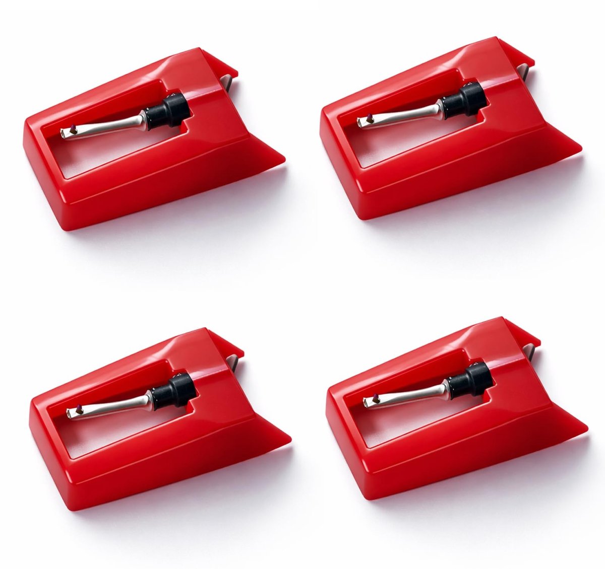 SolidKeus - Set van 4 Vervangnaalden voor Platenspeler, met Opbergdoos, Rood