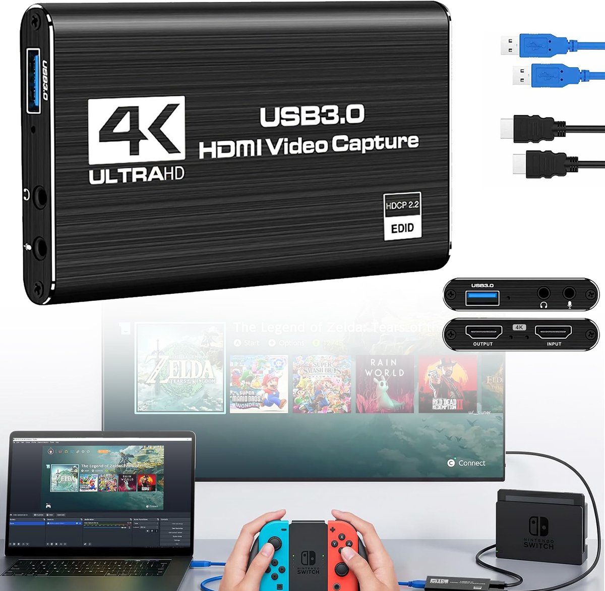 4K HDMI-Videocapturekaart - USB 3.0 1080P Videorecorder - Capturekaart Voor Het Streamen Van Games En Uitzendingen