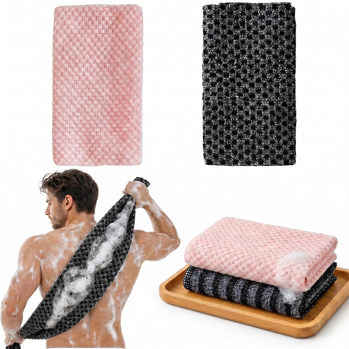 SolidKeus - 2 Stuks Exfoliërende Douchetowel voor Gladde Huid
