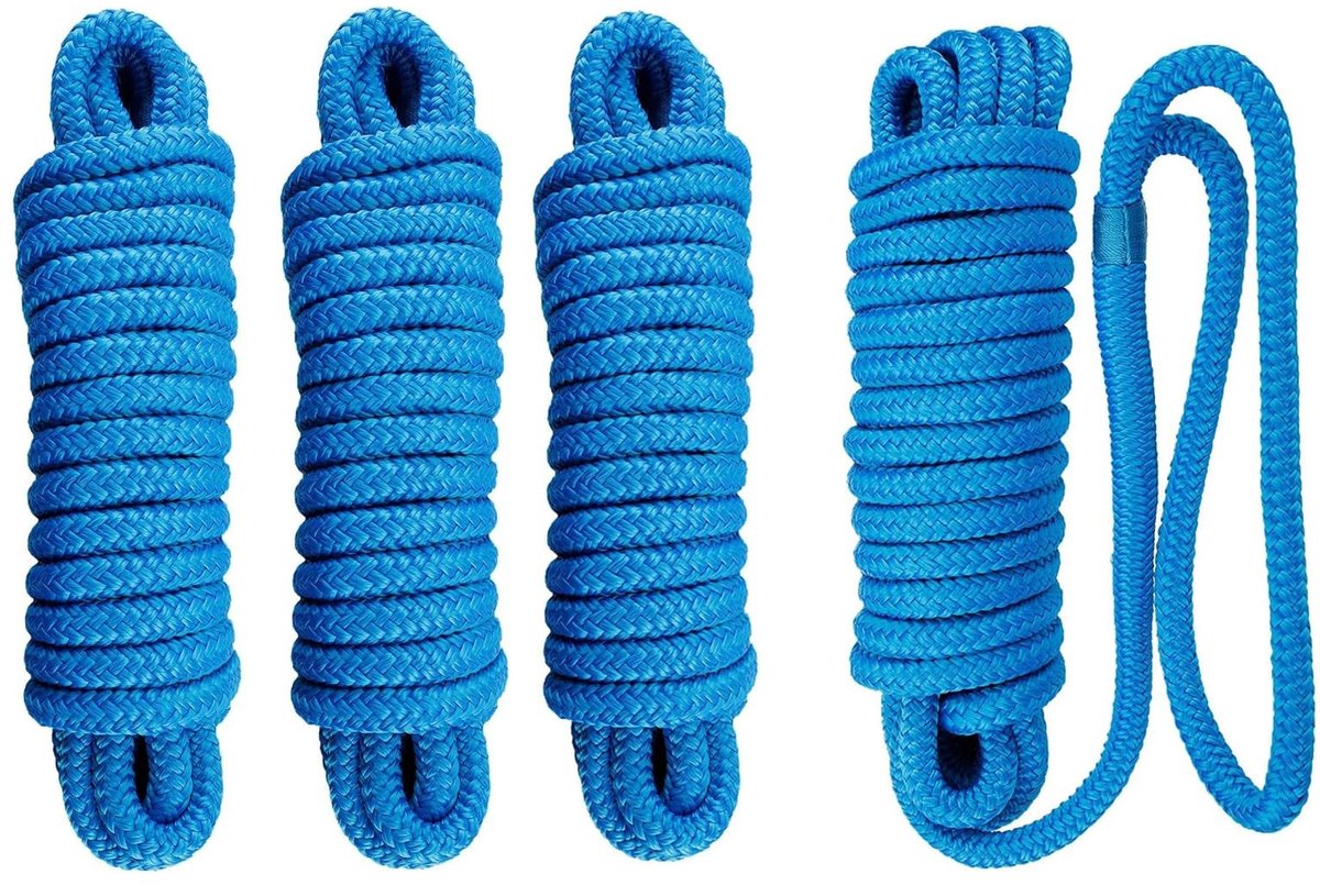 SolidKeus - Set van 4 Boot Touw van 12 mm met Oog en Dubbel Gevlochten Nylon