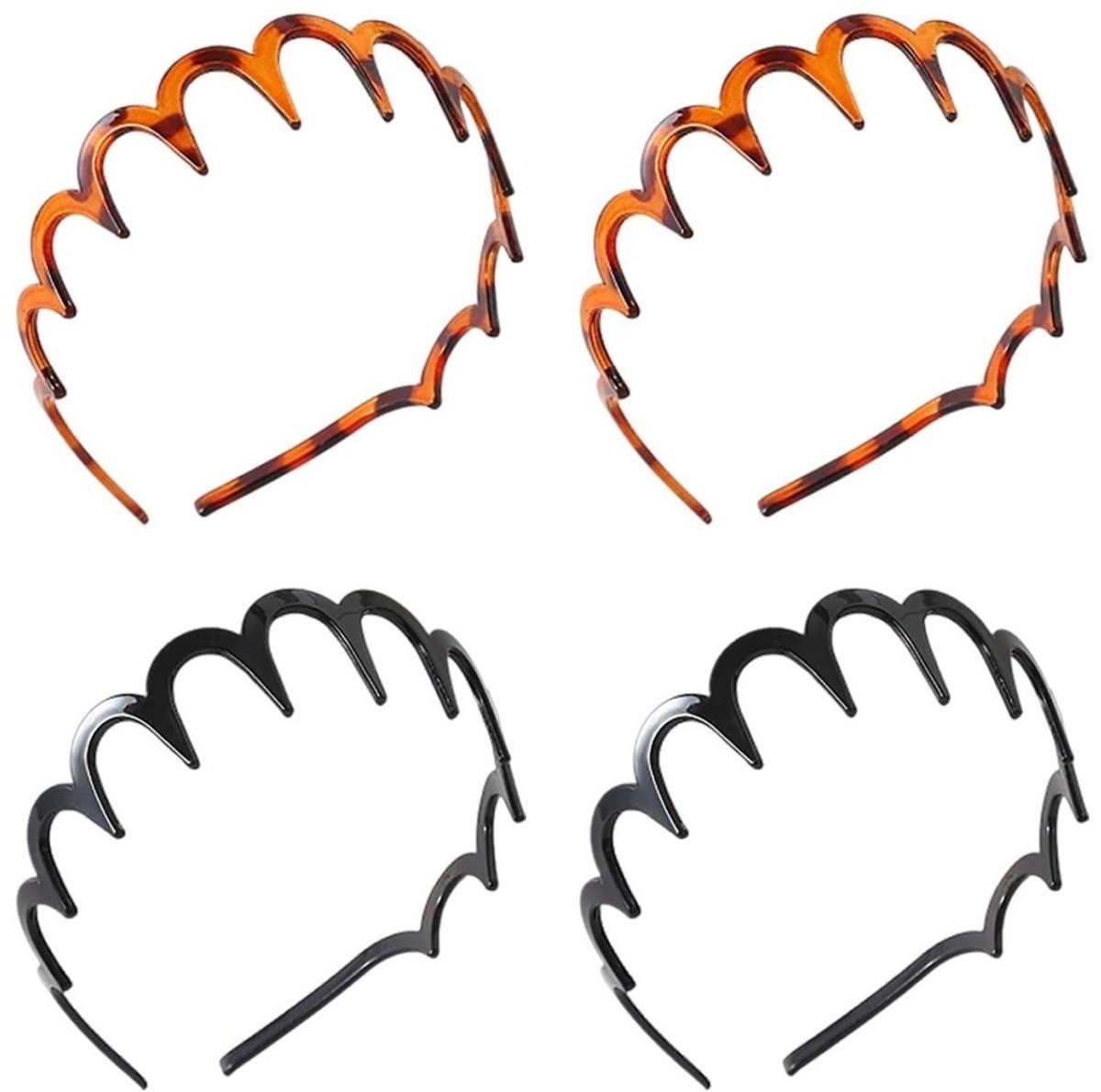 GELLDG 4 Stuks Mode-stirnbanden voor Vrouwen - Zickzack Haarreif met Anti-slip Tandkam - Lichtgewicht en Comfortabel - Geschikt voor Sport en Dagelijks Gebruik - Kunststof - 13.5x15.5cm