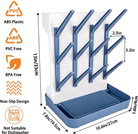 SolidKeus - Verticale Flessen Droogrek voor Babyflessen met Drainer Tray van Solidkeus — afbeelding 3