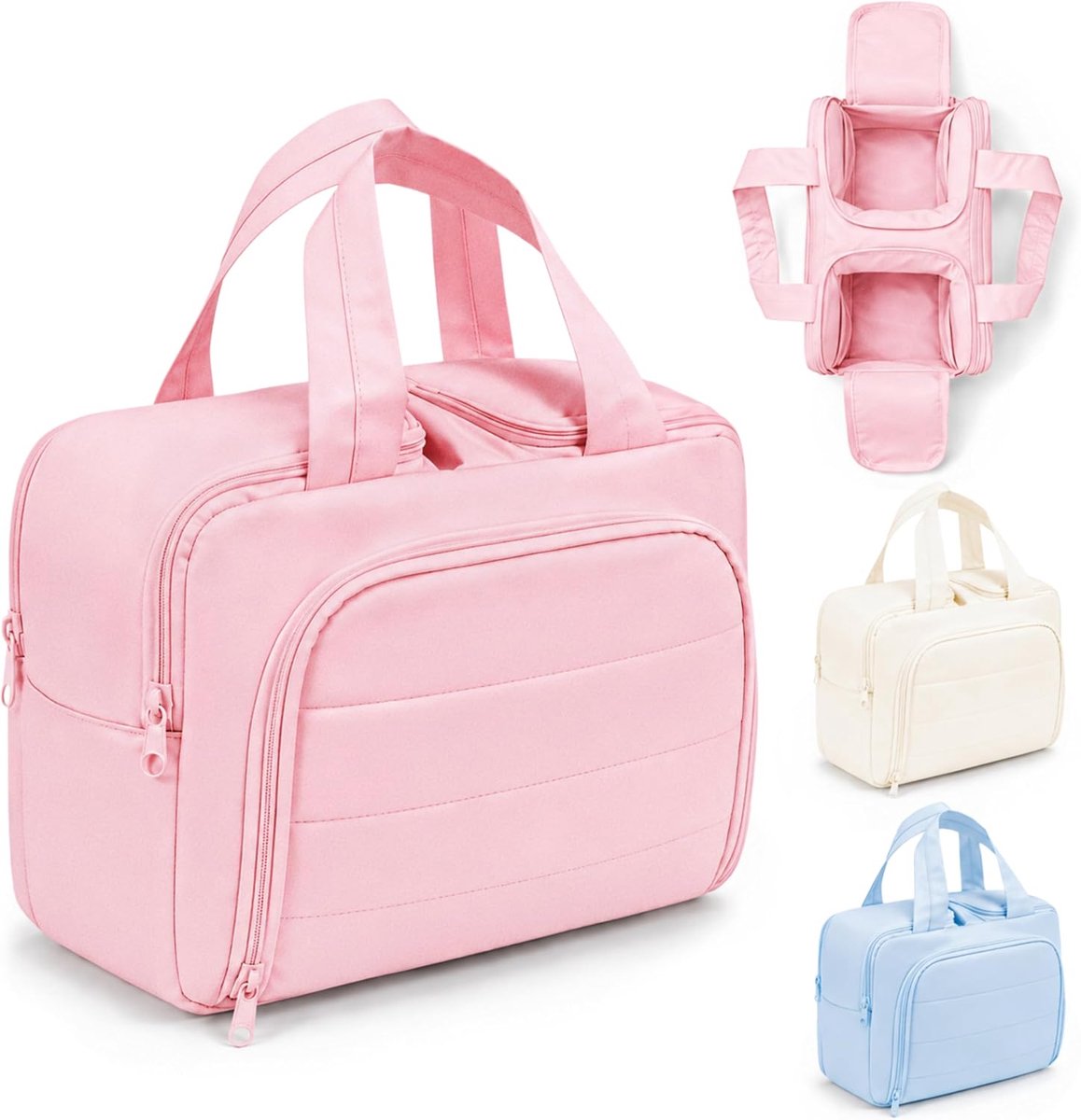 4 In 1 Toilettas - Waterdichte Toilettas - Toilettas - Teistoilettas - Toilettas Dames - Toilettassen - Toilettas Maschio - Voor Natte En Droge Artikelen/Groot Volume/Met Handvat - Voor cosmetica - 22x15x3cm - Roze