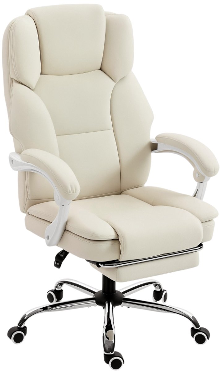 Bureaustoel 64×73×112-120 cm Beige Metaal Computerstoel leesstoel armstoel relaxstoel Verstelbare hoogte met voetensteun 360° draaifunctie Voor kantoor studeerkamer en slaapkamer