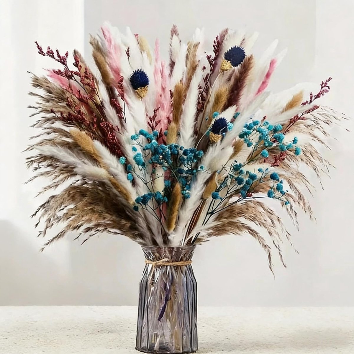 110 stuks pampasgras - grote gedroogde bloemen - 44 cm - boho-decoratie met sluier - Bunny-Tails - gedroogde bloemen - bruin pampasgras - decoratie voor woonkamer - hal - eettafel - badkamer - decoratie