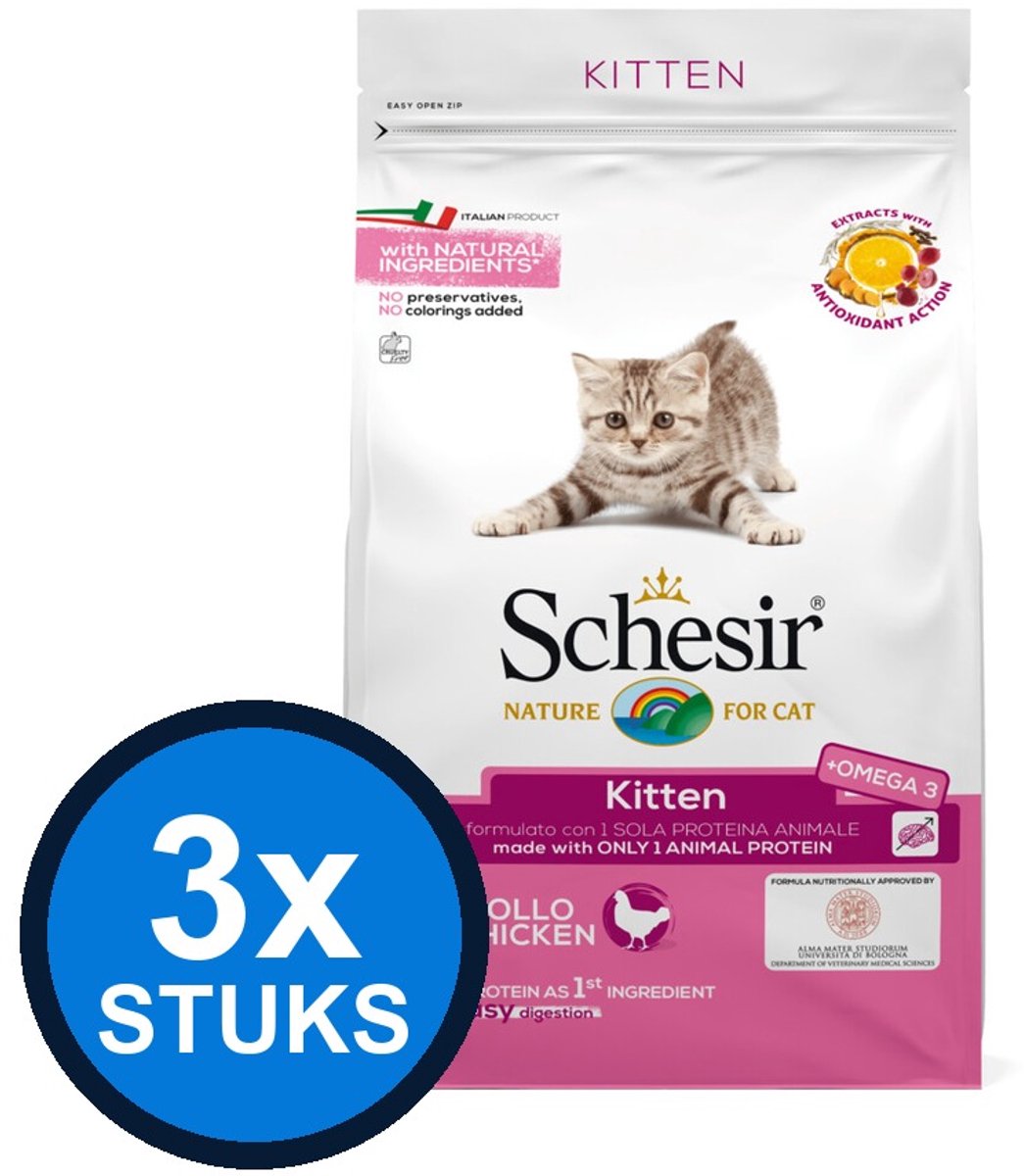 3x Schesir - Kitten - Kattenvoer - Droogvoer - Kip - 1,5kg