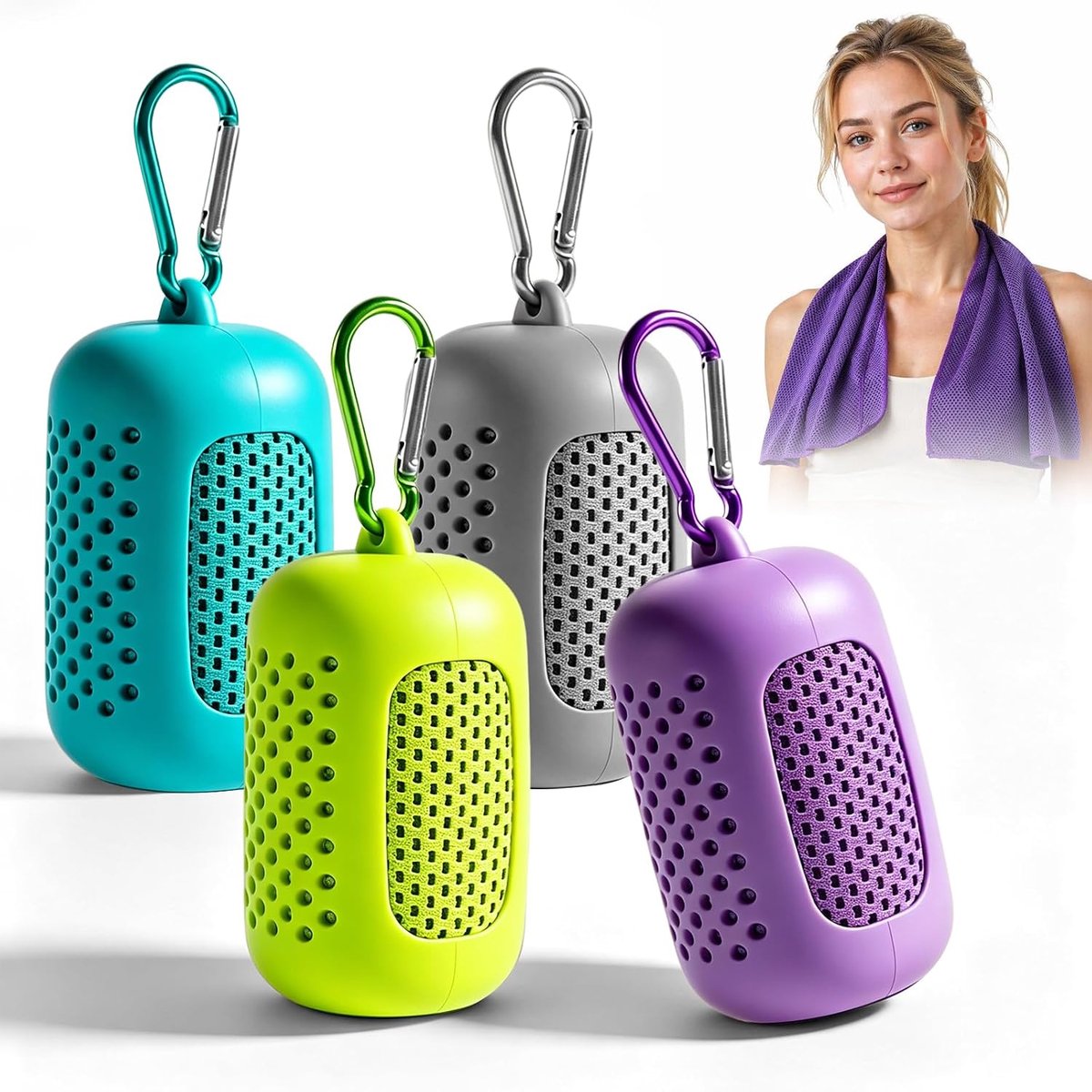 Microvezel set van 4 - 30 x 90 cm Cooling Towel onmiddellijke afkoeling door verdampingskoude, sneldrogend, herbruikbaar, met siliconen hoes, sport, fitness, yoga, hardlopen, outdoor, set