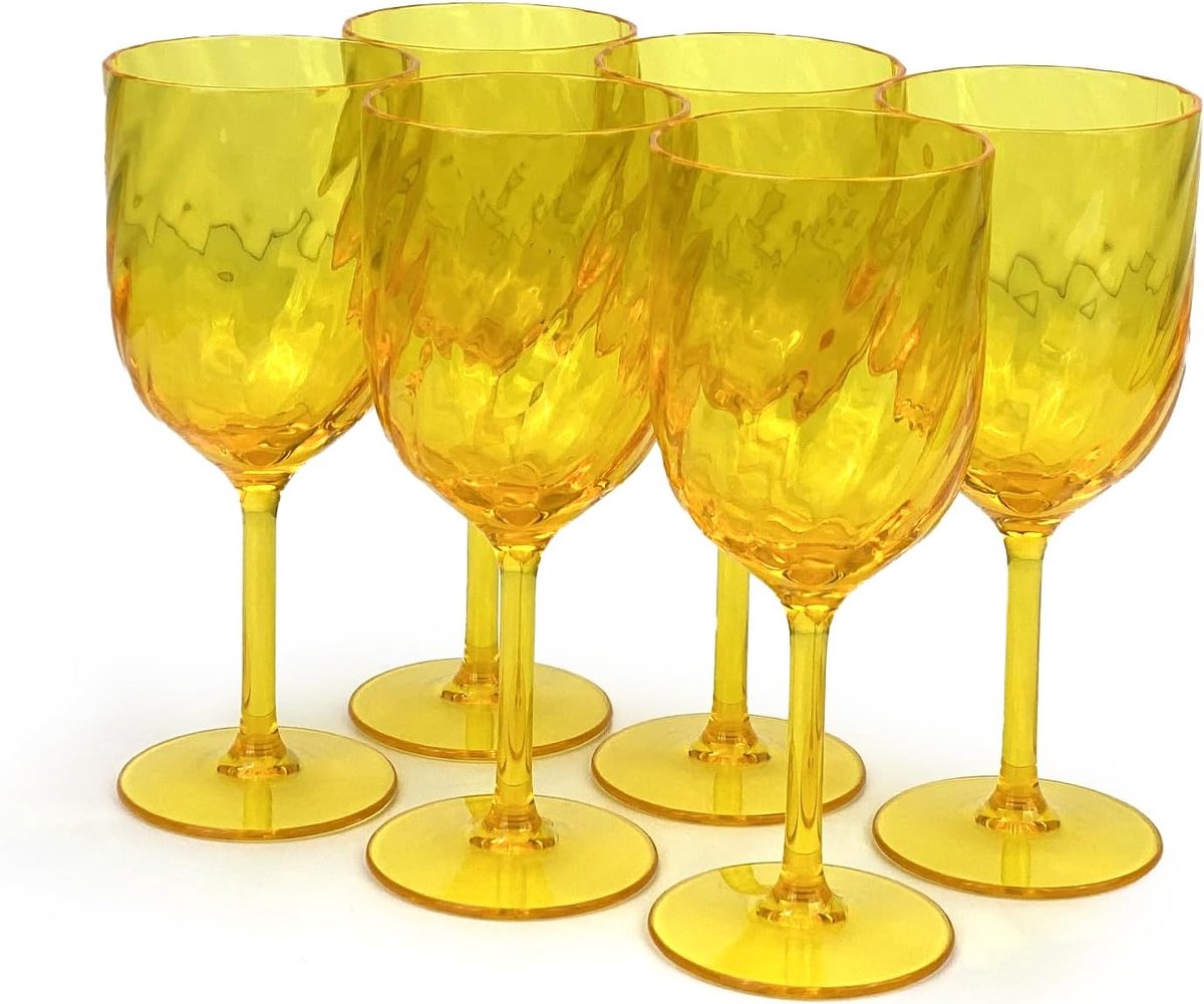 Set van 6 onbreekbare acryl plastic wijn- en watertumbler stapelbare bekers van 444 ml. (Geel, 444 ml)